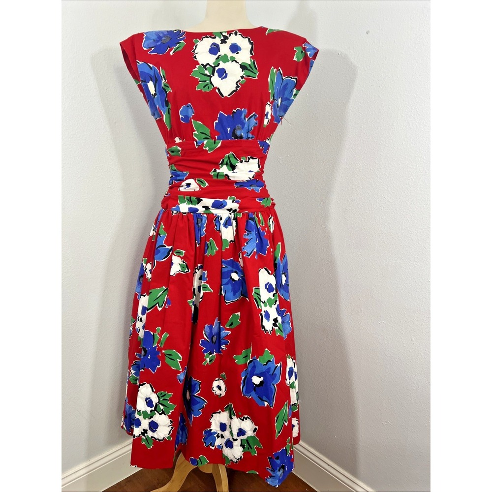 Vtg Patty Oneil Dress Women 10 Red Floral Festival Cottagecore Coquette 80s Y2K